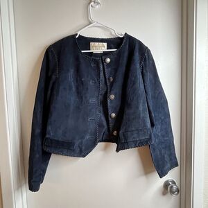 Vintage Margaret Godfrey Suede Leather Jacket Shirt Size 16 Blue